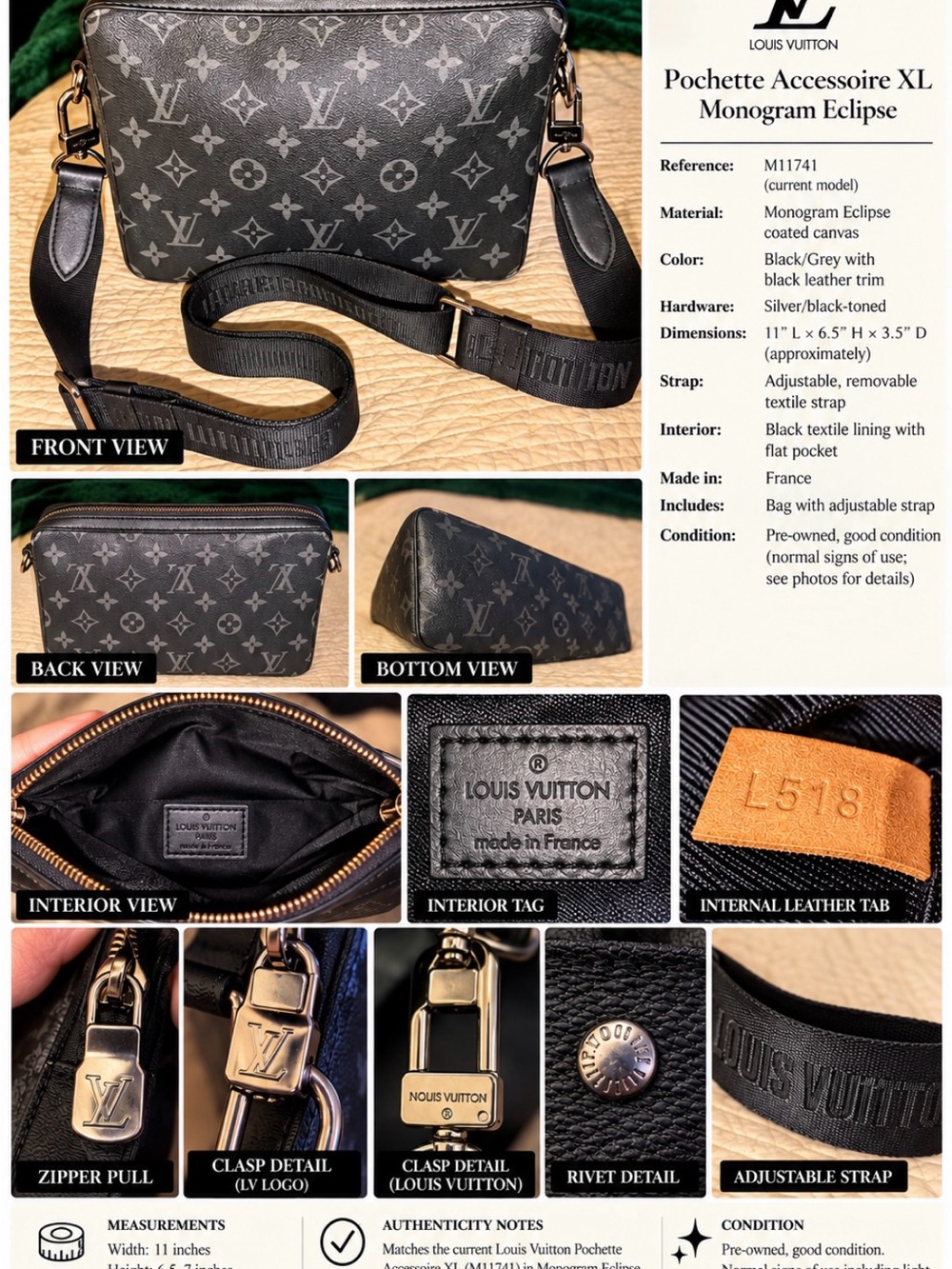 Louis Vuitton Monogram Eclipse Pochette Accessoire XL Crossbody 🖤